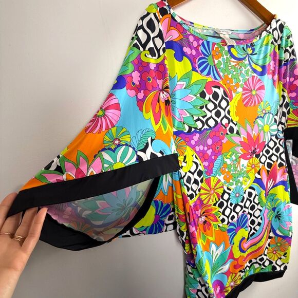 Trina Turk Balboa Bohemain Psychedelic Groovy Floral Mini Dress Swim Cover-Up - Picture 3 of 11